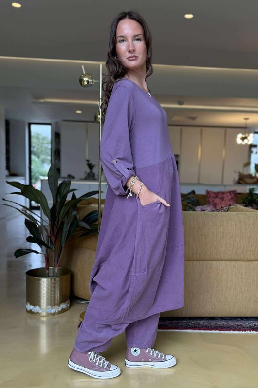 Made in Italy Cooper Needlecord Cocoon Dress Dewberry